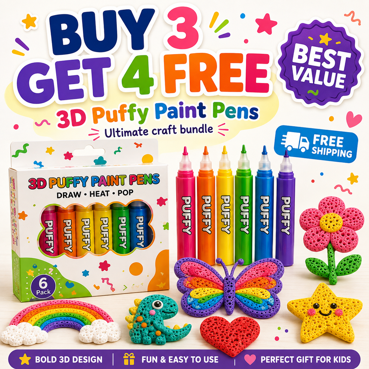 🔥 Last Chance — Buy 1 Get 1 FREE 🔥 3D Puffy Paint Pens – Turn Simple Drawings Into Raised, Touchable Art ✨