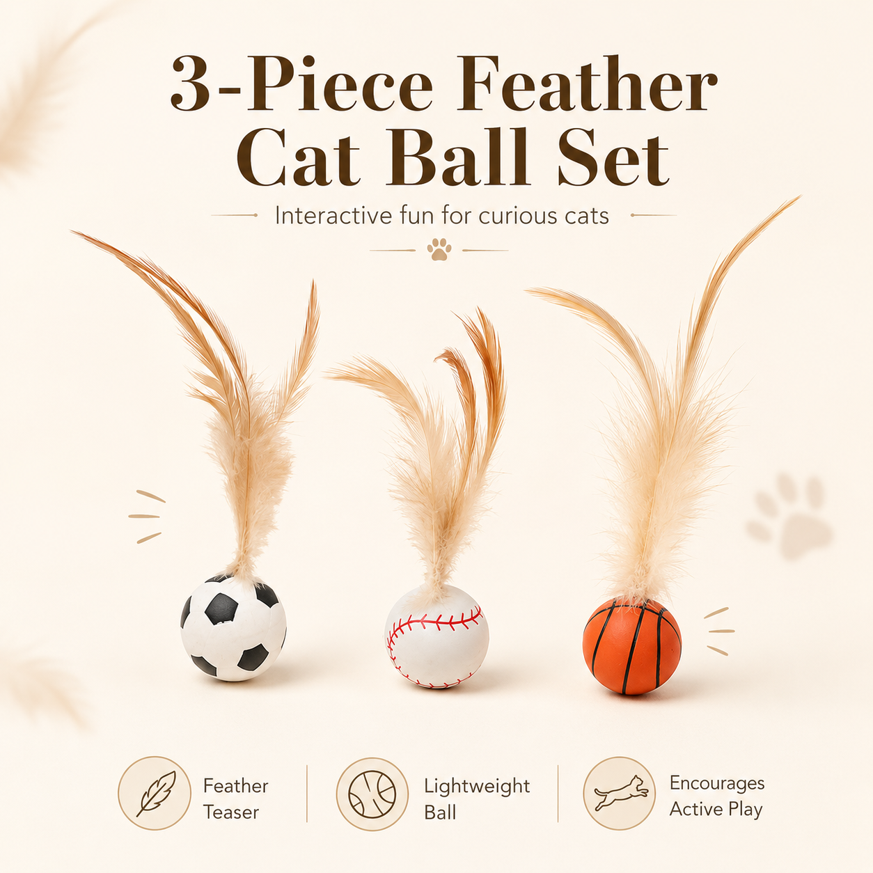 3-Piece Cat Teaser Toy Set