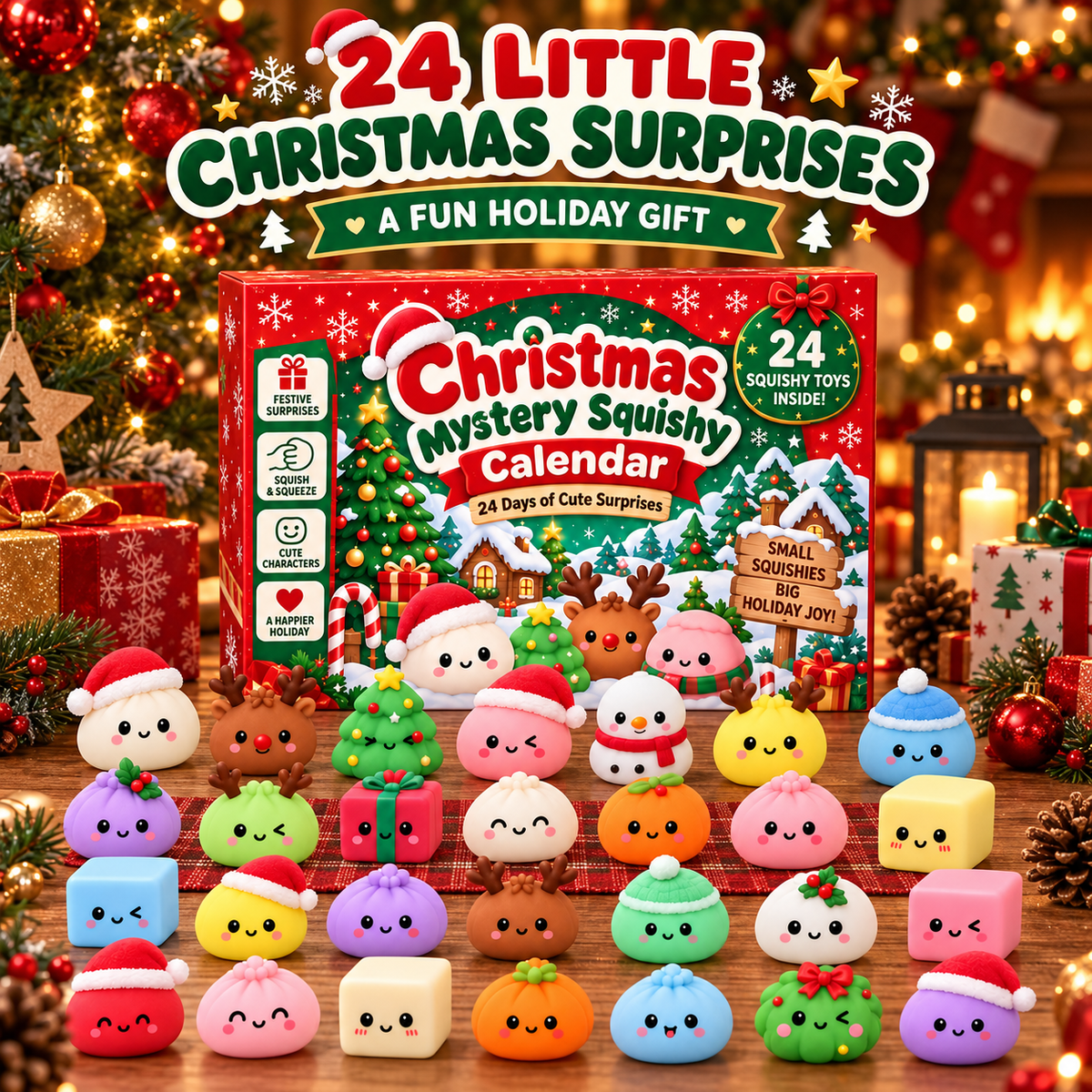 🎄 24-Day Christmas Mystery Squishy Advent Calendar – 24 Cute Surprises, Endless Holiday Fun! 🎁