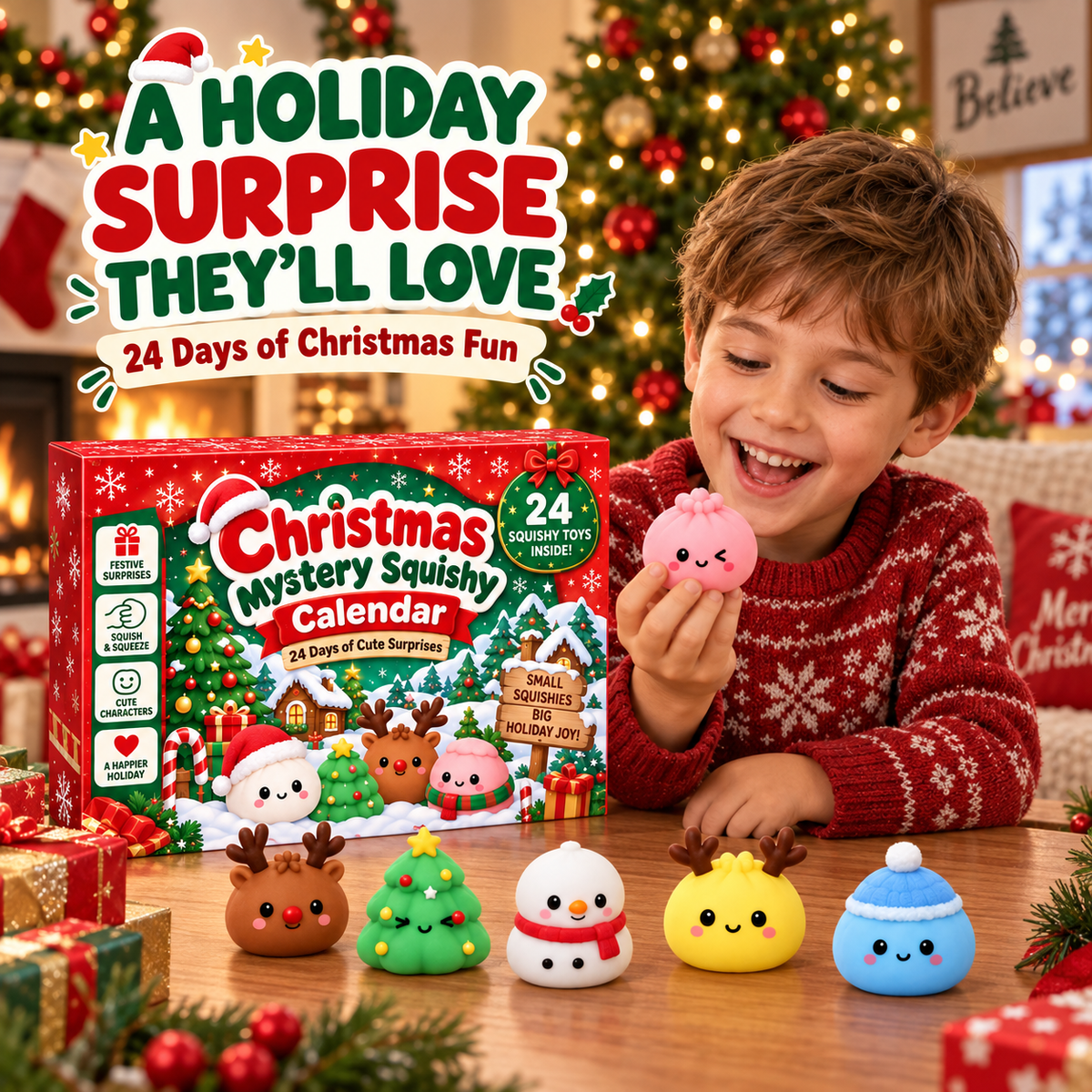 🎄 24-Day Christmas Mystery Squishy Advent Calendar – 24 Cute Surprises, Endless Holiday Fun!