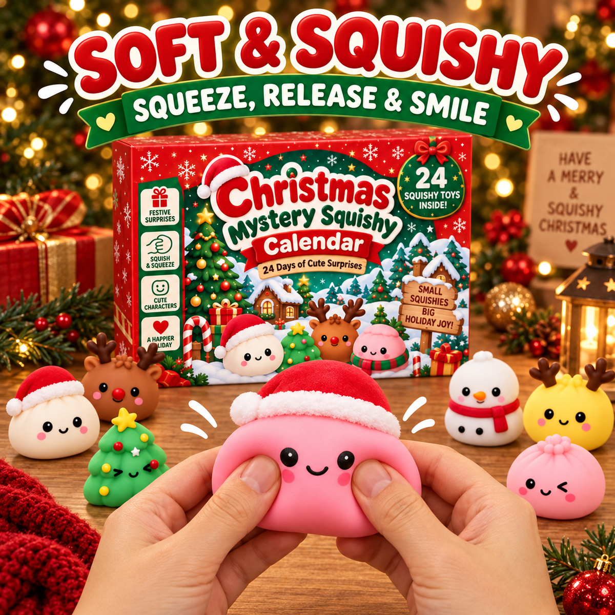 🎄 24-Day Christmas Mystery Squishy Advent Calendar – 24 Cute Surprises, Endless Holiday Fun! 🎁