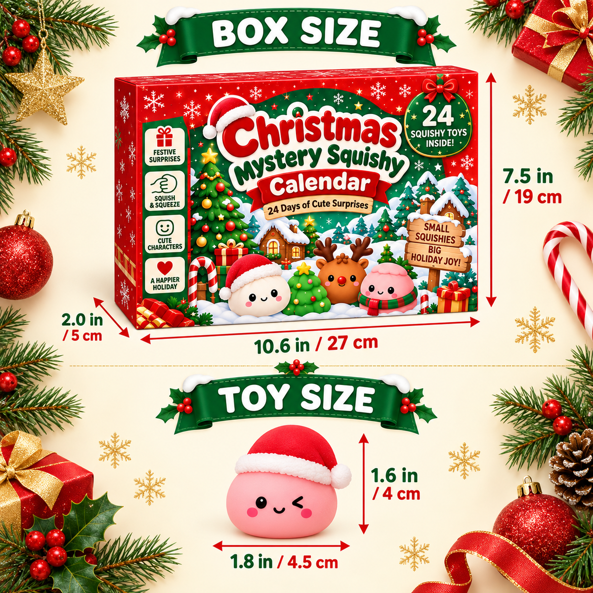 🎄 24-Day Christmas Mystery Squishy Advent Calendar – 24 Cute Surprises, Endless Holiday Fun!