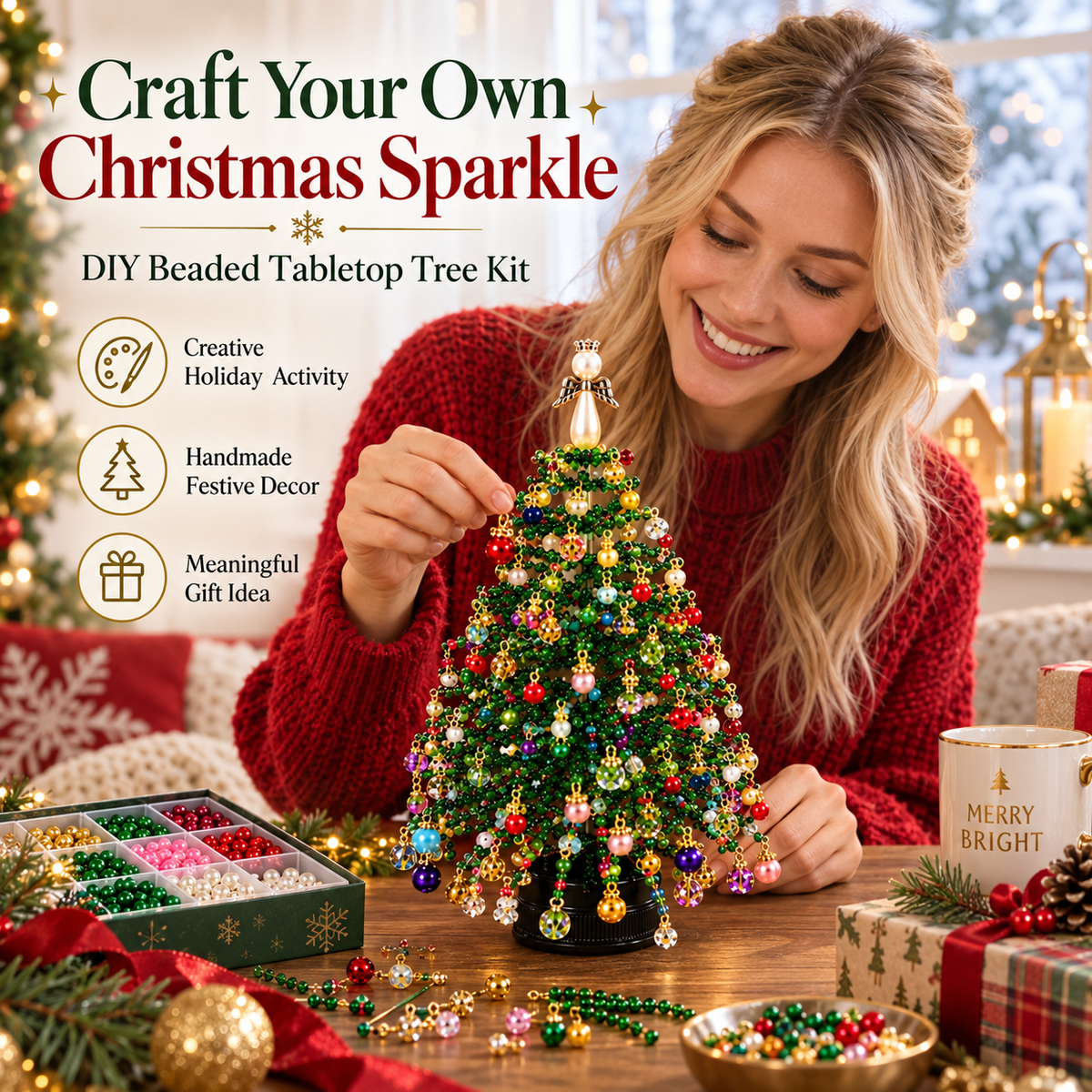 🎄DIY Beaded ChristmasTree Kit- Create Your OwnSparkling Holiday Decoration