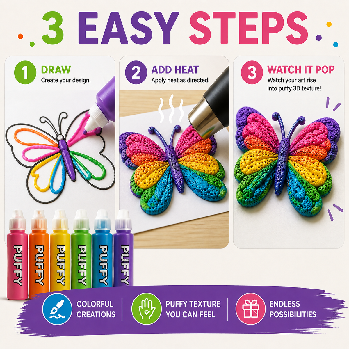 🔥 Last Chance — Buy 1 Get 1 FREE 🔥 3D Puffy Paint Pens – Turn Simple Drawings Into Raised, Touchable Art ✨