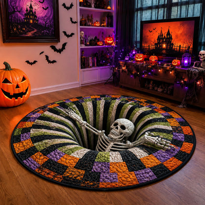 💀Halloween 3D Bottomless Illusion Rug Skeleton Pit Non-Slip Crystal Velvet Mat 🎃
